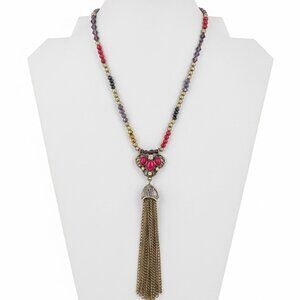 Mala Inspired Beaded Necklace Metal Tassel